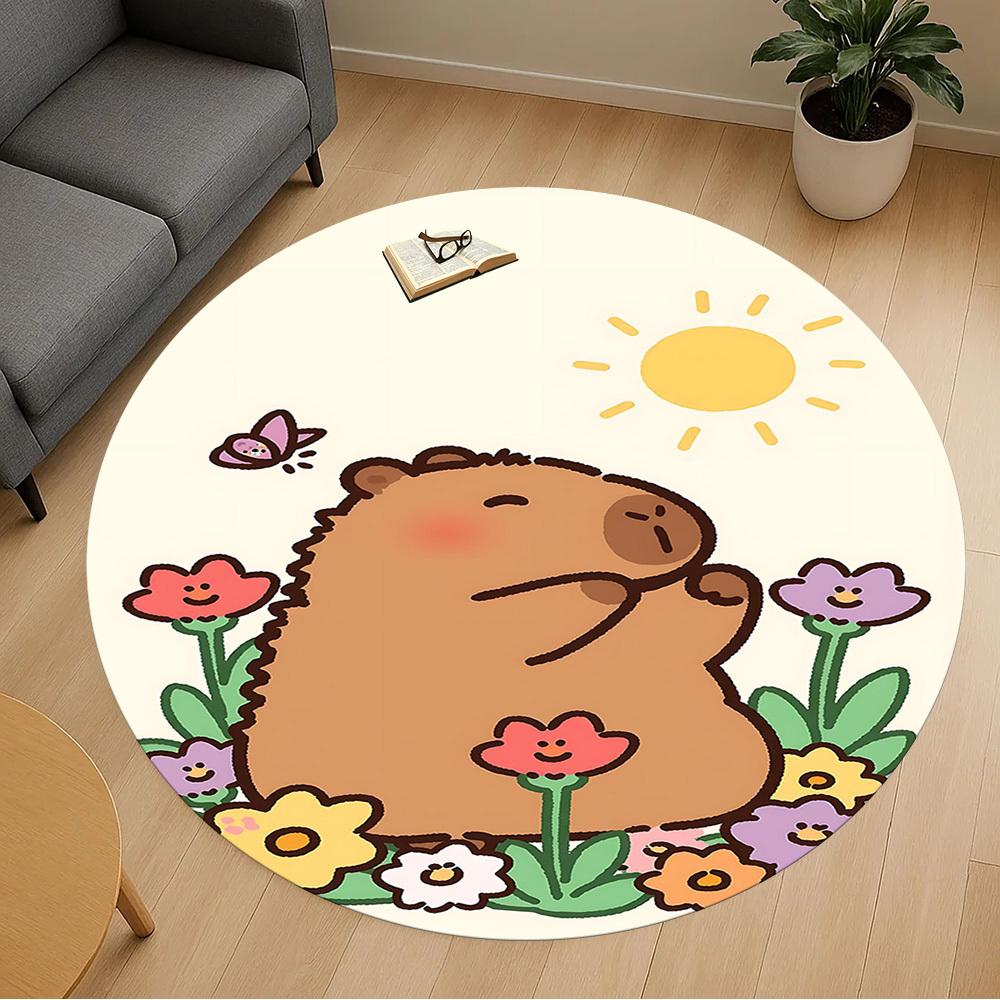 1pc Bear Flowers Round Chair mat office Area Rug - Non-Slip, Floor Mat for Office, Bedroom, and Indoor Decor p127157