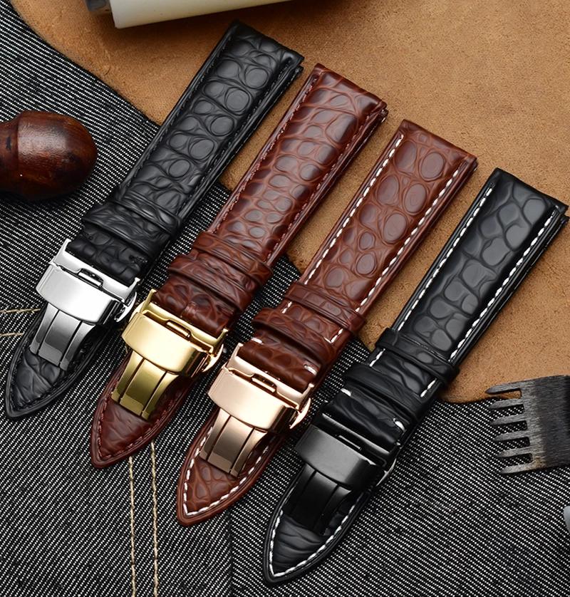 Ремешок для часов из крокодиловой кожи аллигатора 12 14 16 18 20 22 24 мм для мужчин и женщин Longines Master Omega с пряжкой-бабочкой