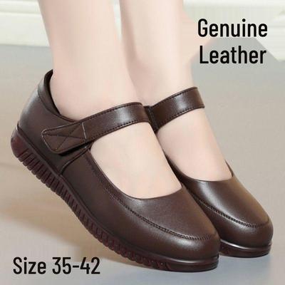 Туфли из натуральной кожи на плоской подошве с нескользящей подошвой, удобные, для мамы и бабушки, мягкая подошва, большие размеры, весна/осень 2025.