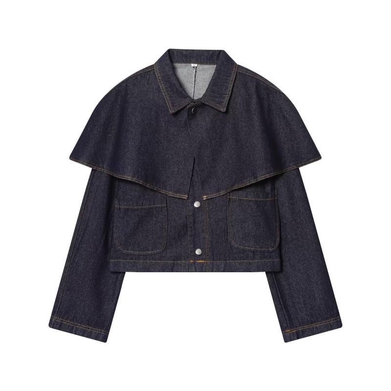 ZA Wind Womens Street Fashion Cape Style Denim Jacket Versatile Outerwear