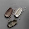 Alloy Bamboo Weaving Shape Tea Shovel Spoons Set Handmade Dustpan Shape Tea Trays Teaspoon Separator Vessel Teaware Accessories