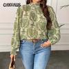 Spring Autumn Women's Loose Plus Size Floral Standing Collar Plus Size Shirt Lantern Sleeve Floral Shirt