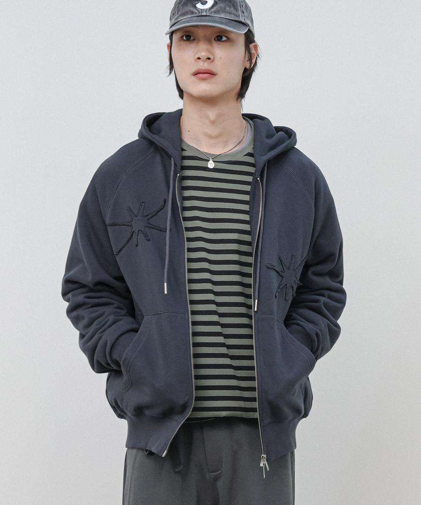 Худи на молнии оверсайз Moderment Applique Washed [Угольный]