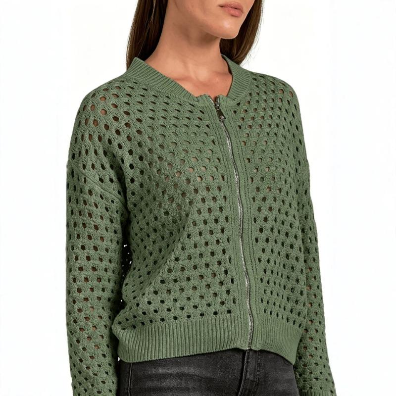 Women S Casual Knitted Zip Up Sweater Loose Fit Summer Wear