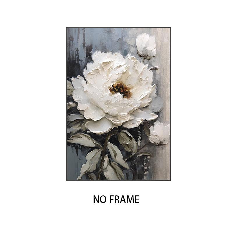Abstract White Flower Oil Painting Printed On Canvas, Luxury Flower Posters and Prints Floral Wall Art Porch Living Room Decor