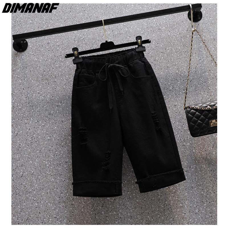 DIMANAF Летние женские брюки больших размеров Короткие джинсы с эластичной резинкой на талии Джинсовые дырки Модные свободные брюки большого размера Шорты