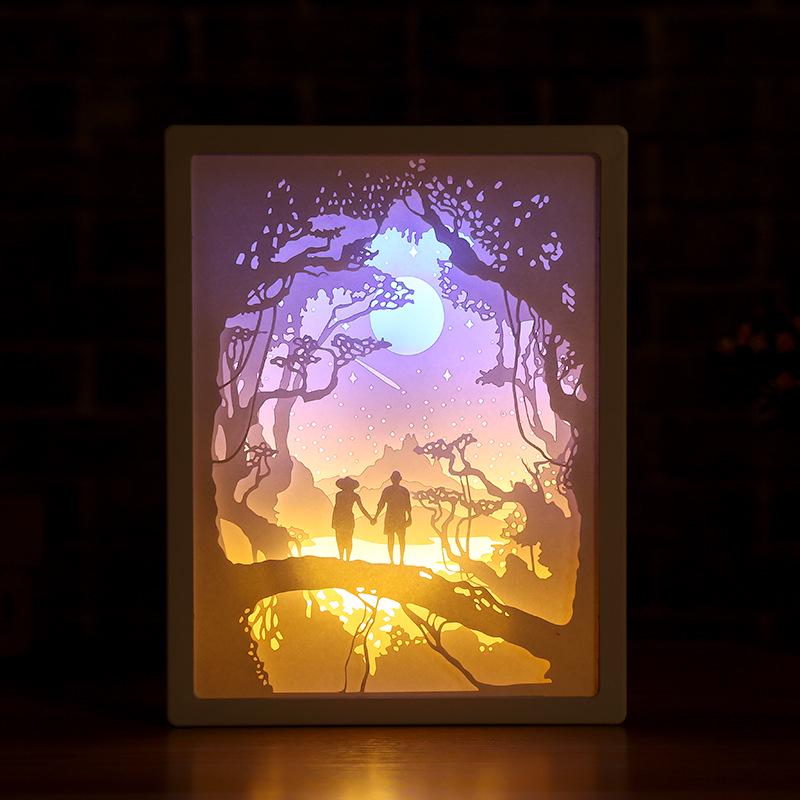 Customize Paper Carving Creative Desktop Book Lamp Romantic Couple Photo Frame Lamp Bedside Soft Light Table Lamp
