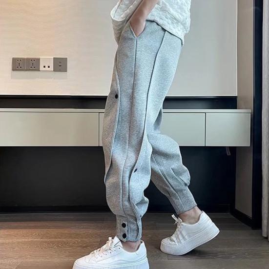 Осенние мужские брюки однотонные универсальные на кулиске с эластичным поясом свободного кроя с манжетами на щиколотке для повседневной носки