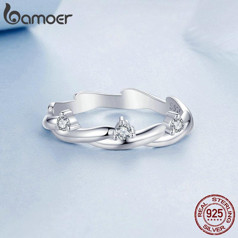 BAMOER 925 Sterling Silver Simple Twisted Ring Fashion Everyday Wear For Women Birthday Gifts Fine Jewelry