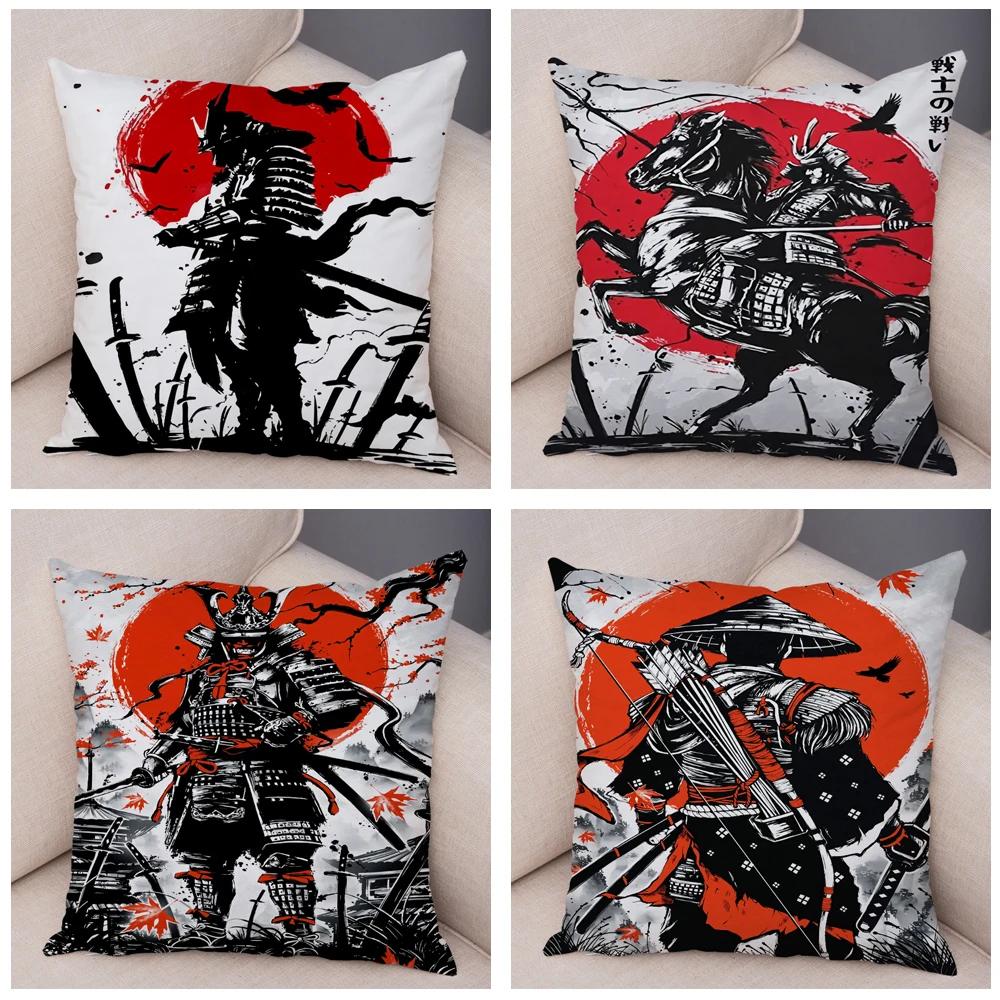 Чехол для подушки в японском стиле Ink Warrior для дивана, дома, с двойным принтом, декор, красивый пейзаж, наволочка для девочки, мягкий плюшевый чехол для подушки