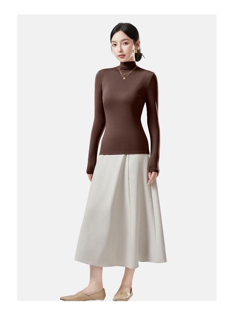 Women's Wool Semi-High Neck Long Sleeve Top - Antibacterial, Slimming, Warm, Versatile for Autumn and Winter