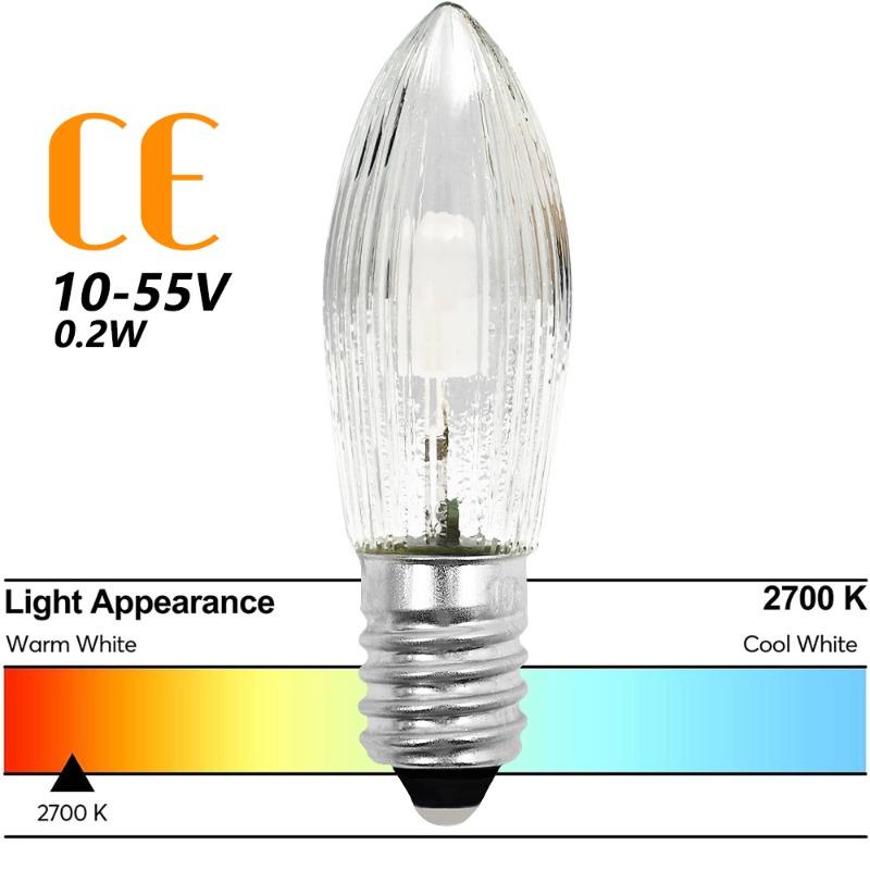 Warm-White E10 LED Candle Light Replacement Lamp Bulbs for Light Chains 10V-55V AC for Bathroom Kitchen Home Decor Indoor Lamp