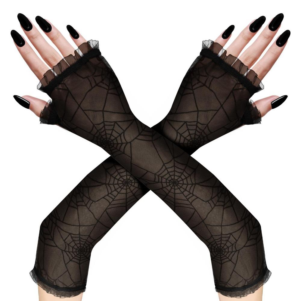 Gothic Halloween Gloves Lolita Mesh Mitten Funny Spider Web Gloves  Party