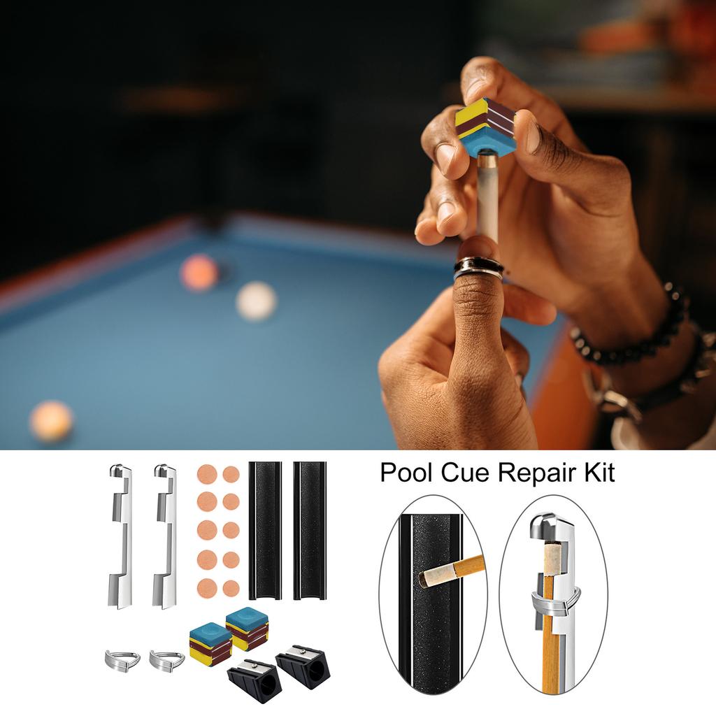 18Pcs Pool Cue Tips Stainless Cue Tip Clamp Cue Tip Shaper Chalk Cubes Pool Cue Repair Kits for Billiard Table Cue Tips