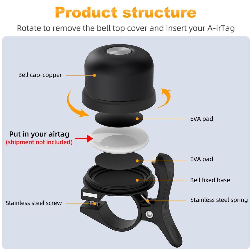 FONKEN Классический велосипедный звонок для Airtag Bell Case Водонепроницаемое крепление на велосипед Велосипедный звонок для Air Tag GPS трекер Аксессуары для велосипеда