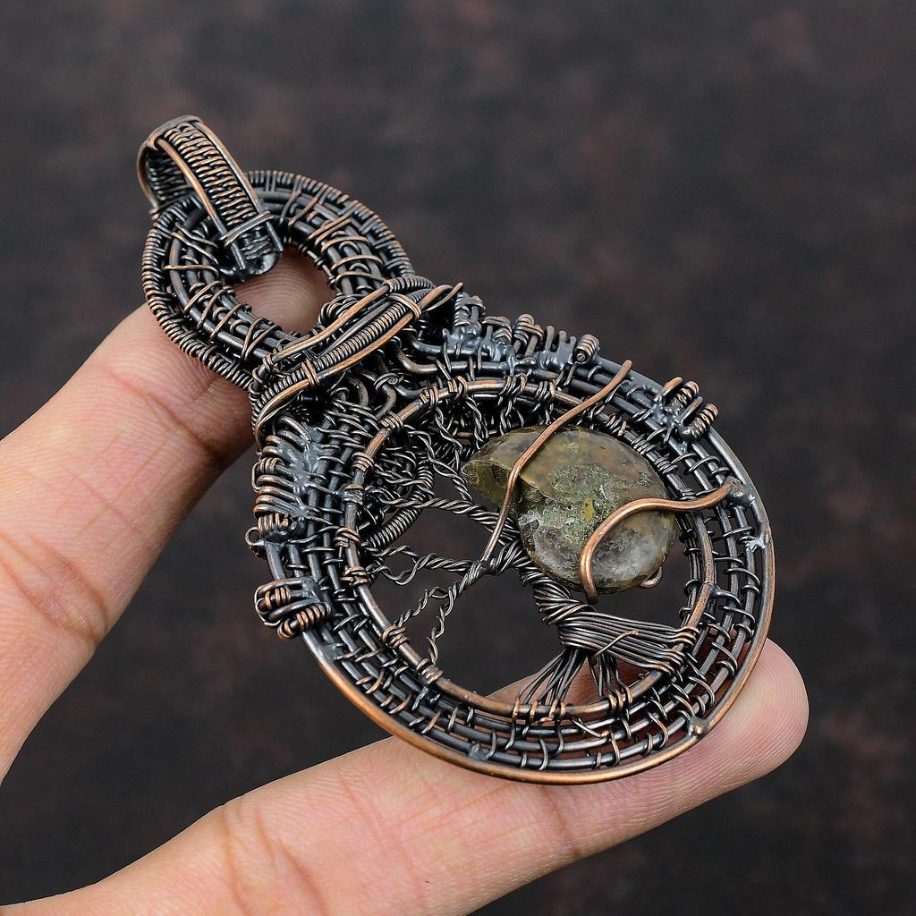Tree Of Life Ammonite Fossil Pendant Copper Wire Wrapped Jewelry Handmade Pendant Gemstone Pendant Copper Wire Wrap Pendant Gift For Women
