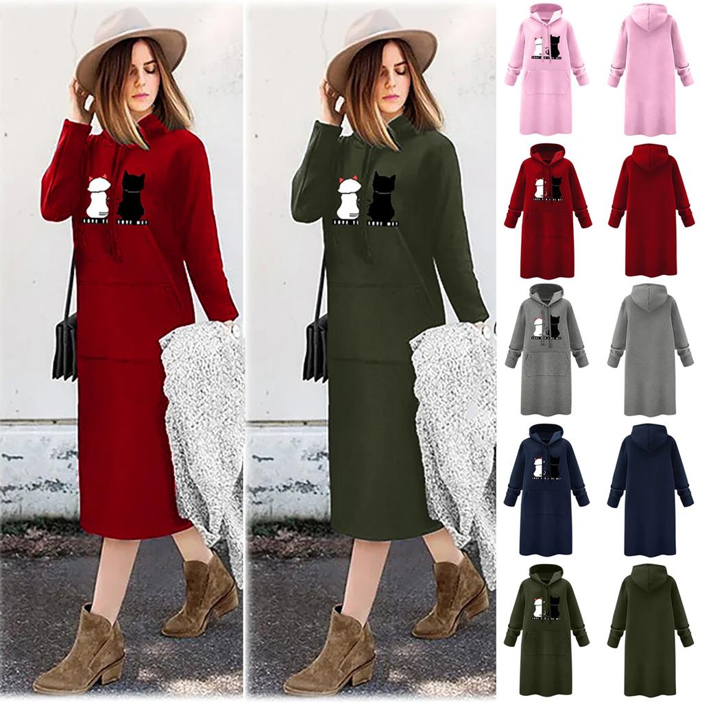 Hoodies For Women Casual Loose Pocket Long Sleeve Fashion Style Comfy Sweatshirts Pullover  Dress