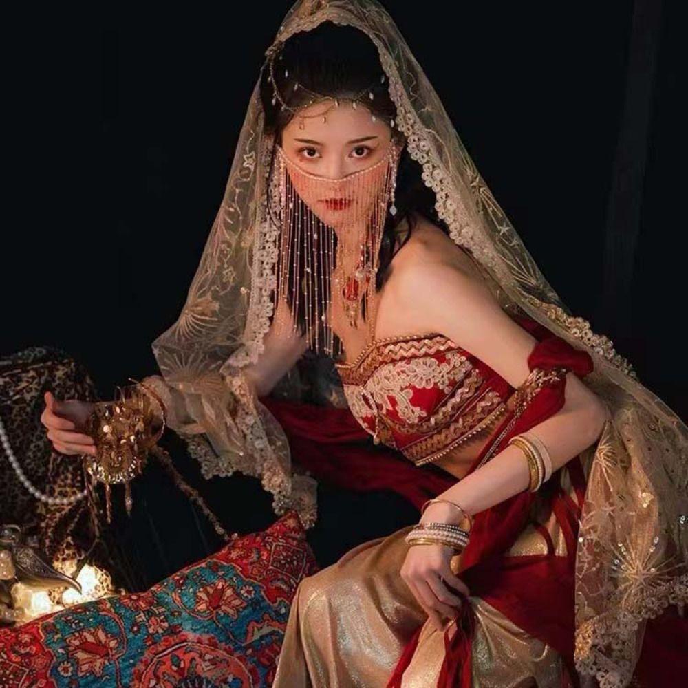 Жемчужная Золотая Маска Феи Головной убор Таинственная Вуаль Креативная Цепочка для лица Ханфу Мужчины