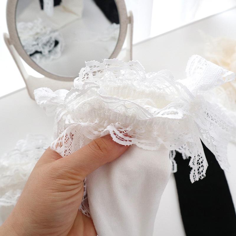 Женские носки однотонные черные белые носки с кружевом в стиле Лолиты с оборками и бантом средней длины мягкие повседневные носки Kawai Sox для девочек в корейском стиле