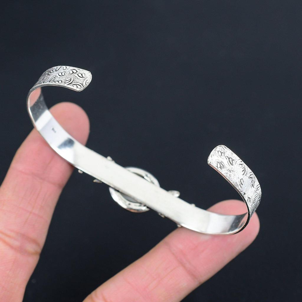 День матери Сделка Овальный Ракушка Шива Глаз Драгоценный камень Серебро 925 пробы Цветочный браслет-манжета