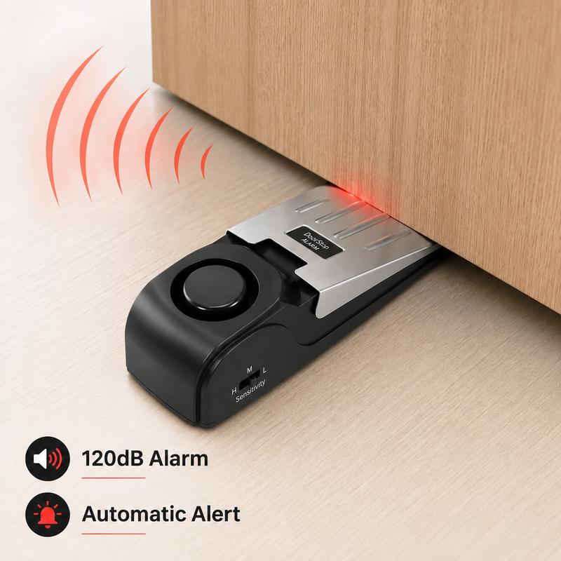 120dB Electronic Door Stop Alarm Portable Door Wedge Security Alarm Adjustable Sensitivity Home Hotel Travel Anti Theft Door Sto