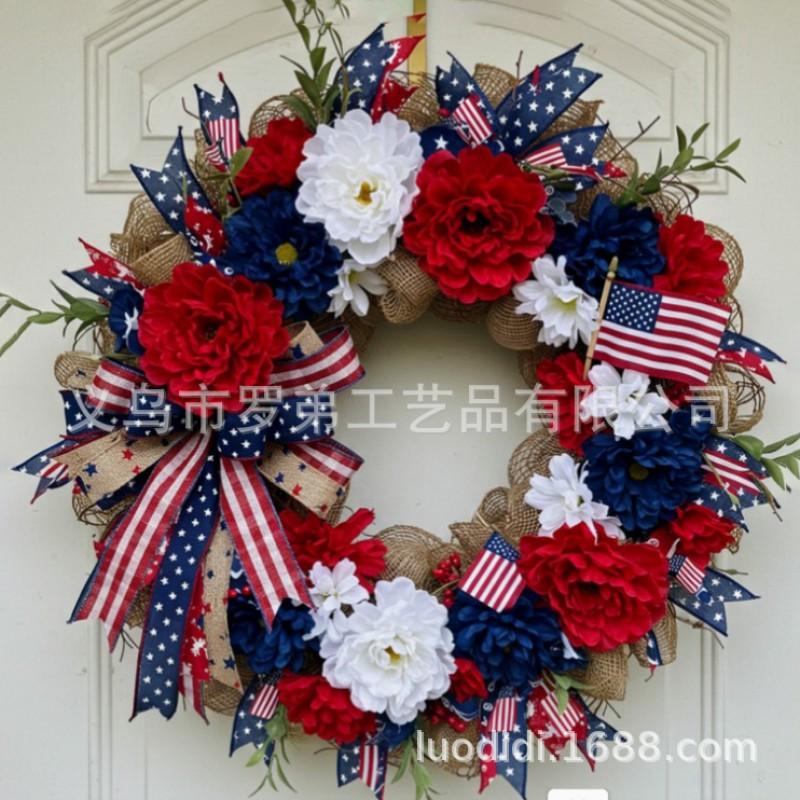 4th Of July Wreath Door Hanging Decoration With USA Flag Patriotic Party Home Outdoor Festive Display
