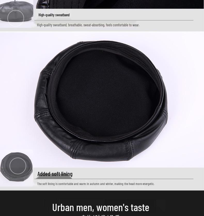 Женский восьмиугольный берет из натуральной овчины - Корейская кожаная шляпа знаменитости для осени/зимы