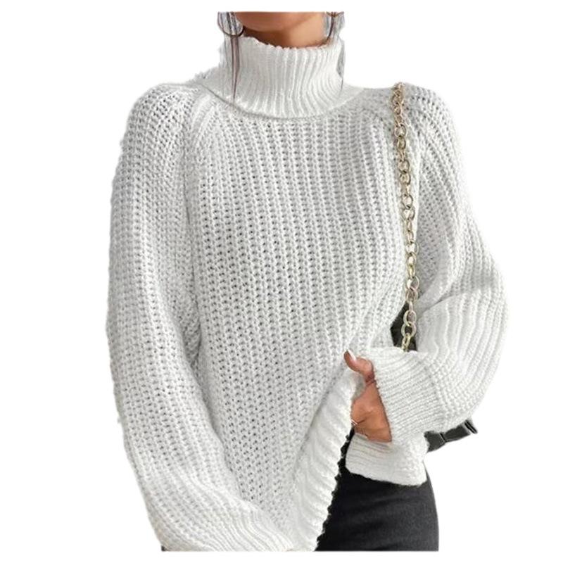 Осенне-зимний женский свитер с боковыми разрезами по низу, утепленный, мягкий и удобный женский пуловер, однотонный термовязаный свитер, трикотажная рубашка с высоким воротником
