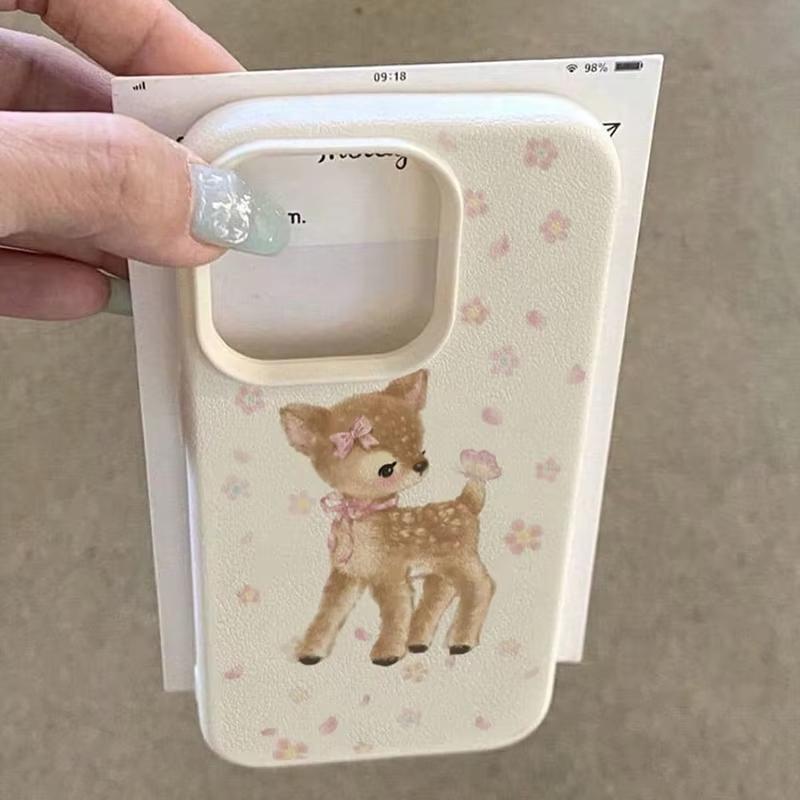 Милый Олень и Цветочный Узор Чехол для Телефона Для iPhone 17 Air 16 e 15 14 13 12 11 Pro Max Plus SE Материал ТПУ Чехол