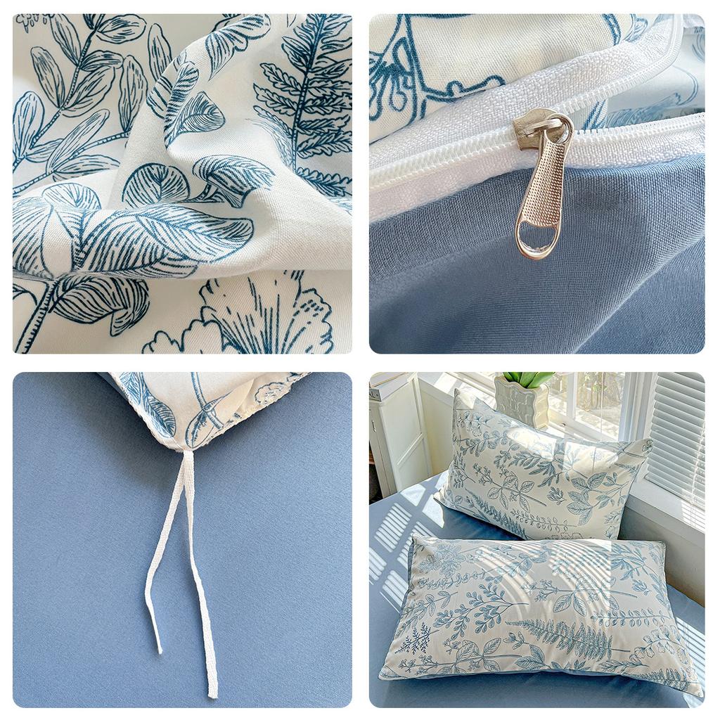 American Country Floral Printed Duvet Cover Set Soft Breathable Double Bedding for Spring Summer Quilt Cover Set with Flat Sheet