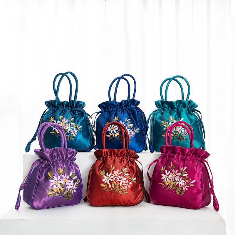 Yogodlns Сумки на завязках с вышивкой в ​​стиле ретро, ​​сумки для хранения, женский кошелек, кошельки, держатель для карт, ведро, сумка на плечо, сумки на запястье