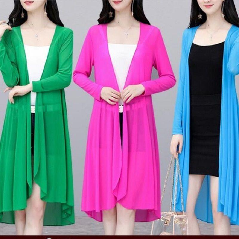 Women's Shawl Mid-length Loose Coat Sun Protection Clothing Women's Loose Thin Large Size Shawl Casual Loose Coat