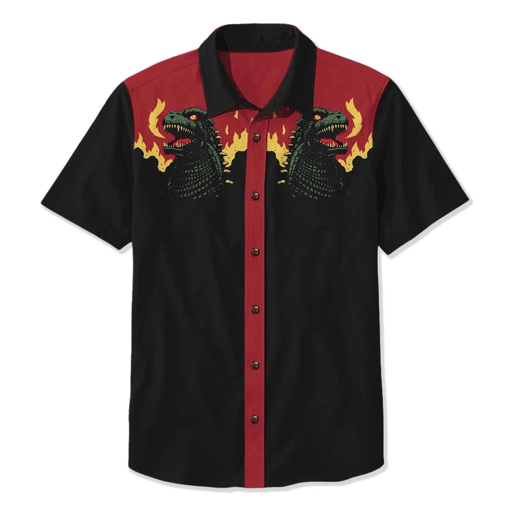 Летняя мужская рубашка в стиле вестерн с принтом в стиле отпуск, повседневная мужская рубашка с лацканами и короткими рукавами с 3D-принтом