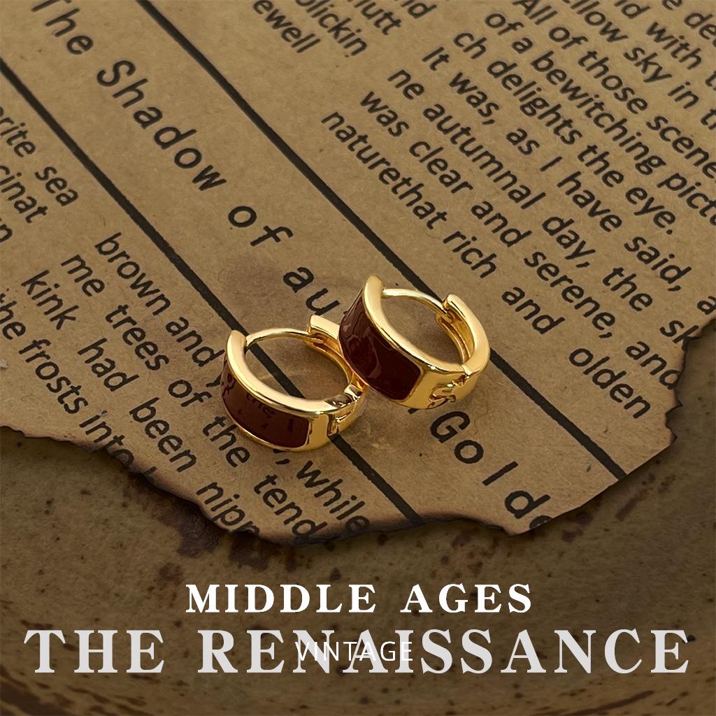 Vintage Burgundy Red Enamel Drop Earrings - Retro French Style Studs