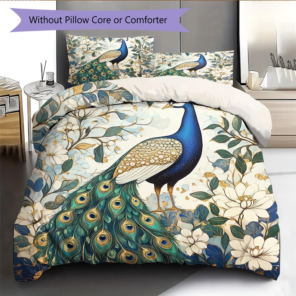 Peacock 2  Pattern Bedding Quilt Set Quilt Cover Pillowcase Home Decoration  Gift (1 * duvet cover + 2 * pillowcase, without core)