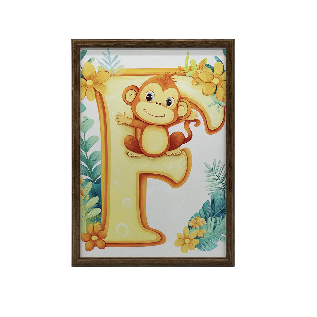 Poster Cheerful "F" With Monkey Poster Cheerful "F" With Monkey, 30X40 Cm, Dark Brown Wooden Frame, 230 Gsm Matte Paper