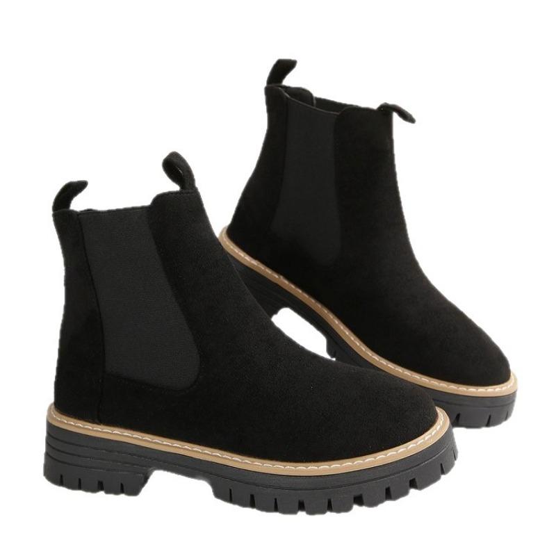 Женские новые осенние замшевые ботильоны челси в британском стиле, модные универсальные кожаные короткие ботинки