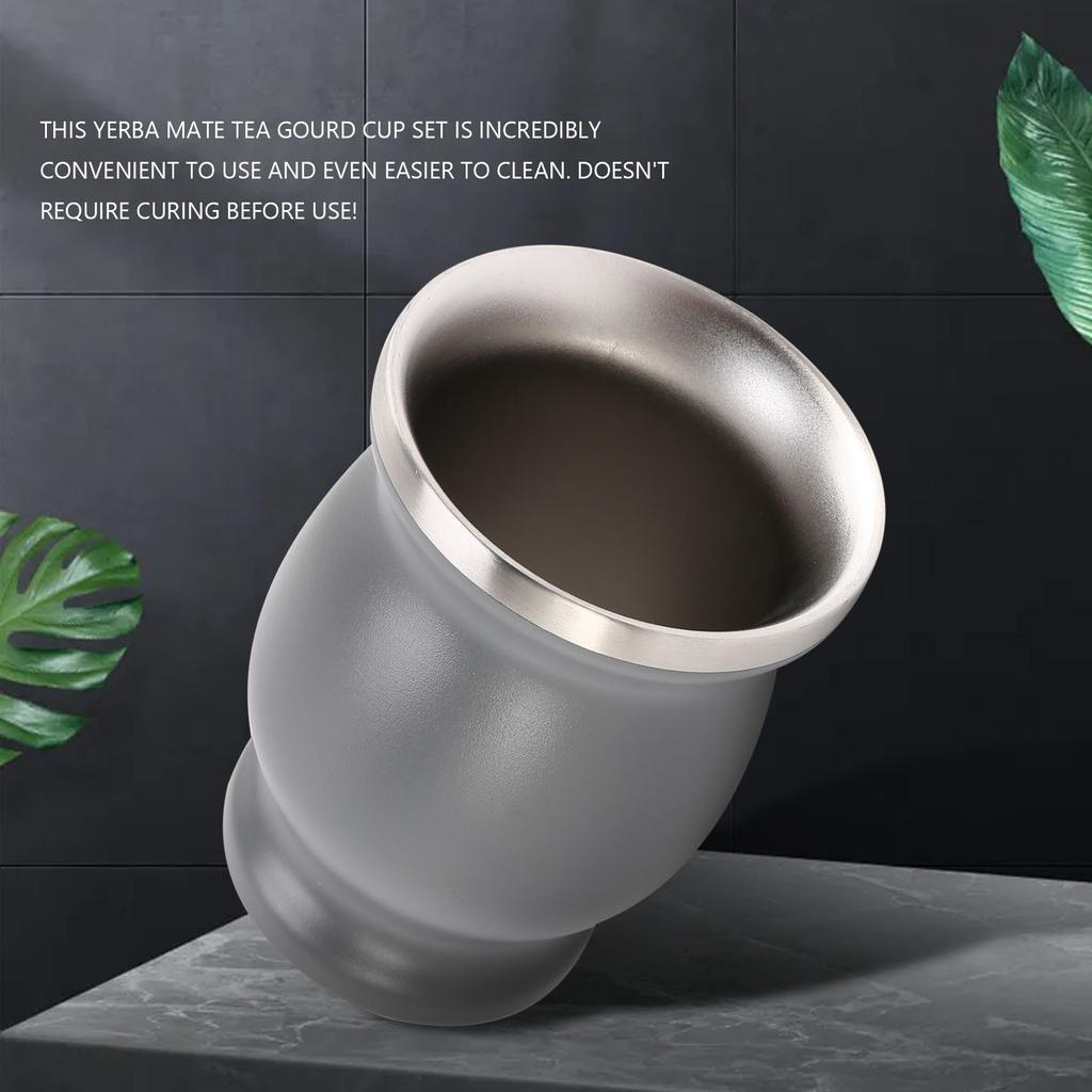 Good-Double-Wall Stainless Yerba Mate Gourd Tea Cup Set Coffee Water Cup With 2 Bombillas Straws Spoon&Clean Brush 8Oz