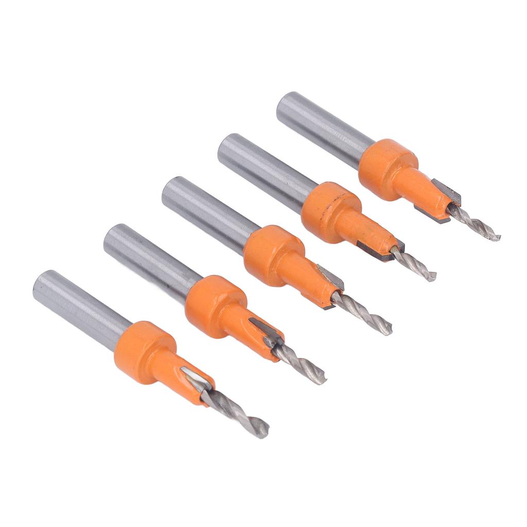 5 Set Tapered Countersink Bit Set Tungsten Steel Alloy Round Shank Countersink Drill Bit Set with Hex Wrench