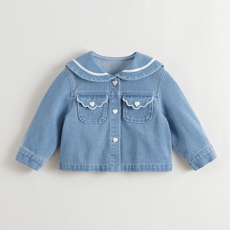 Mark Jenny Girls' Energetic Navy Collar Denim Jacket Baby Jacket 2026 Spring New Style 551510