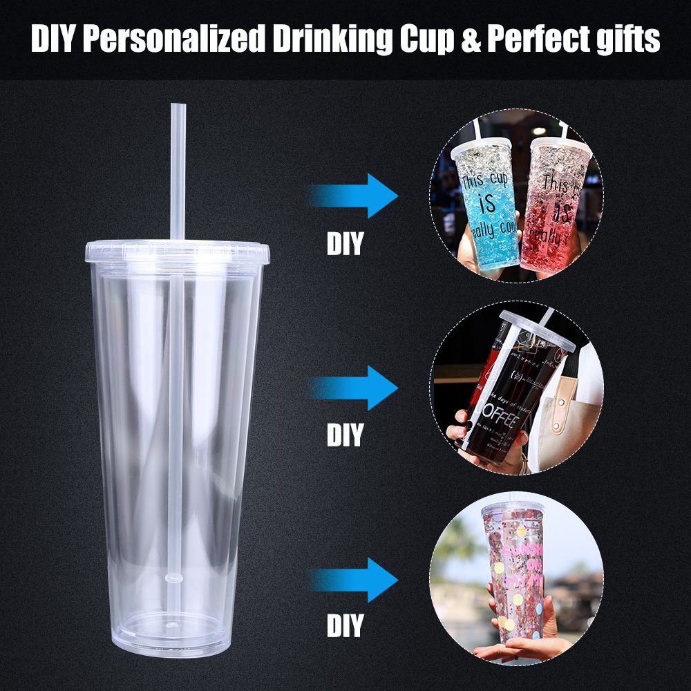 Plastic Outdoor Reusable Drink Tea Milk Mug Straw Cup Drinking Cup Water Bottle With Lid
