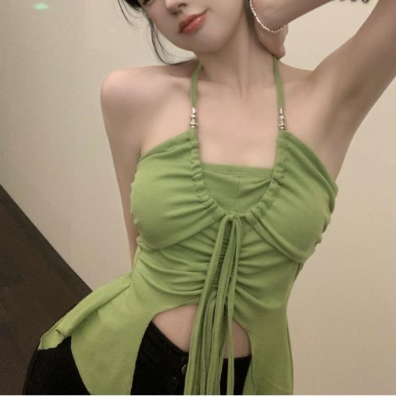 Летний женский топ с открытыми плечами, модный жилет-бретелька с подвесным воротником, женский короткий облегающий жилет с утягивающим дизайном