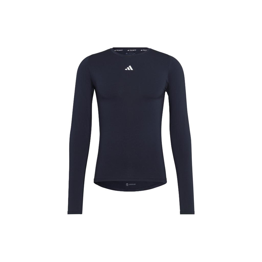 Adidas Techfit Printed Logo Crew Neck Long Sleeve Training Tee Men Tops Blue HK2330