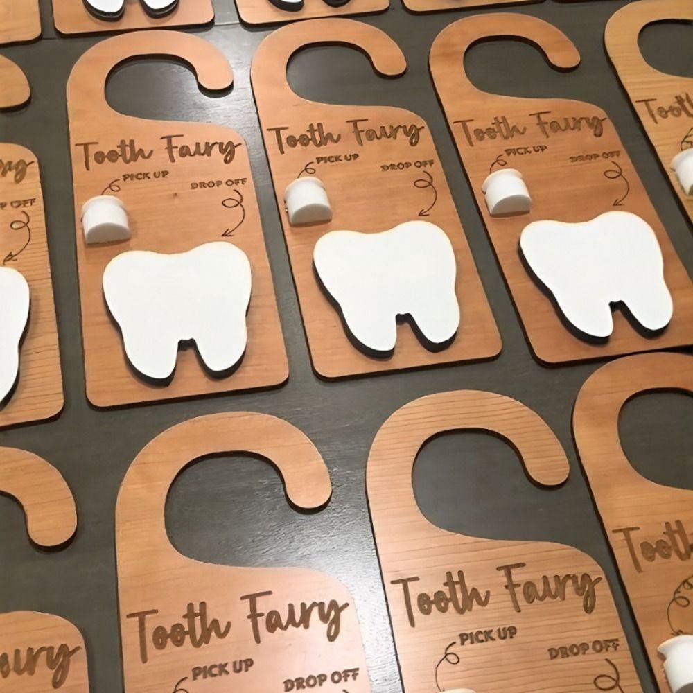 Wooden Tooth Door Hanger Decorative Tooth Fairy Nursery Tooth Pick Up Box Encourages Tooth Care Lightweight