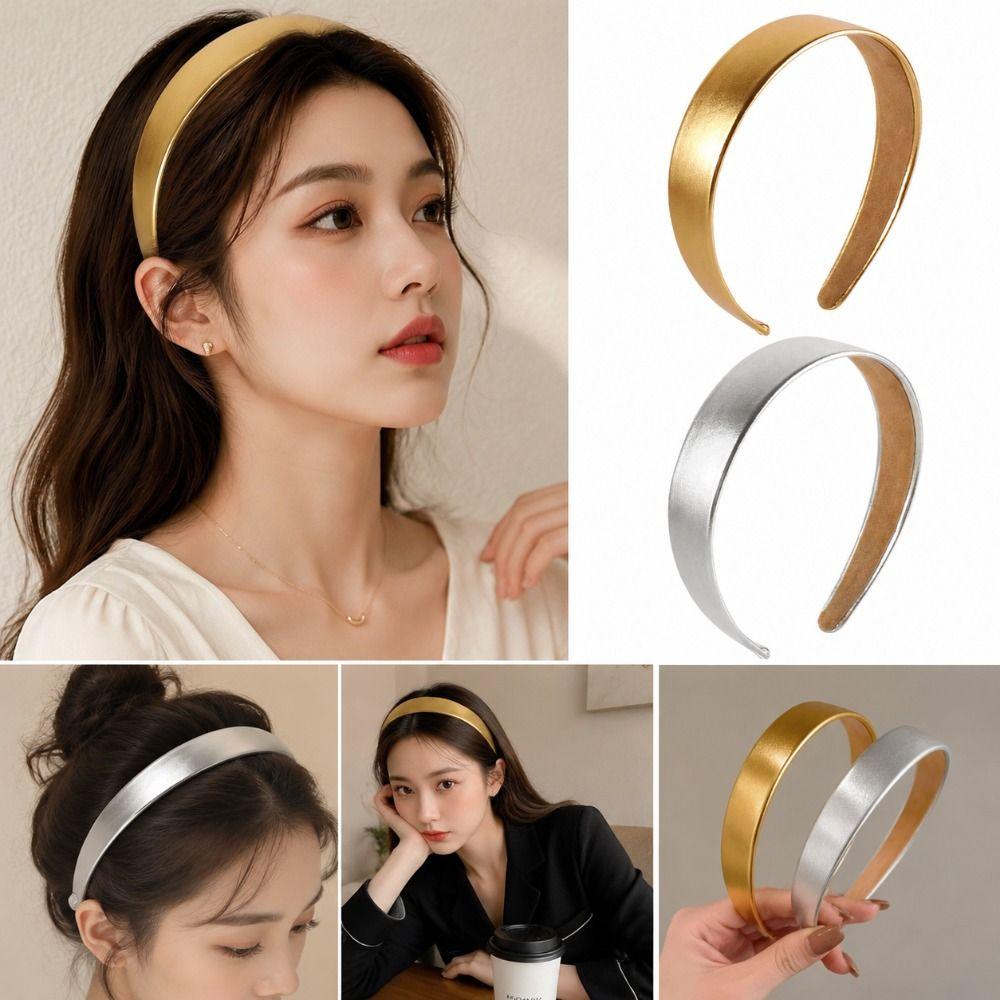Glossy Leather Headband 3CM Width Simple Headwear Fashionable Face Wash Headband  Party Look