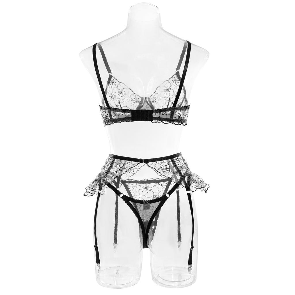 2023 European and American Embroidered Ruffle Lingerie Set with Steel Ring