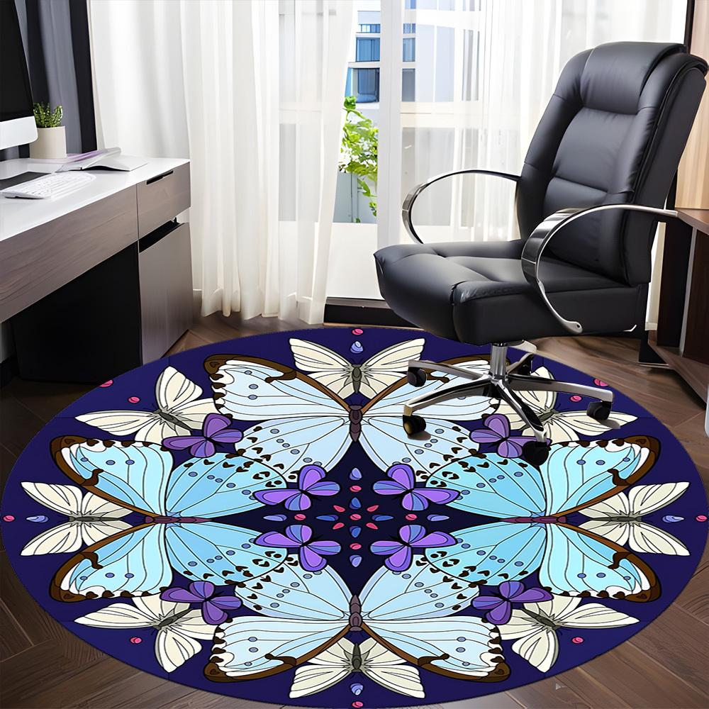 1PC Butterfly Mandala Design Office Round Rug, Non slip, Soft and Durable Office Rug for Interior Decoration, Perfect for Office