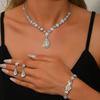 4PC Women's Fashion Water Drop Set Necklace Earrings Bracelet Zircon Set Suitable for Wedding, Party, Festival Gifts