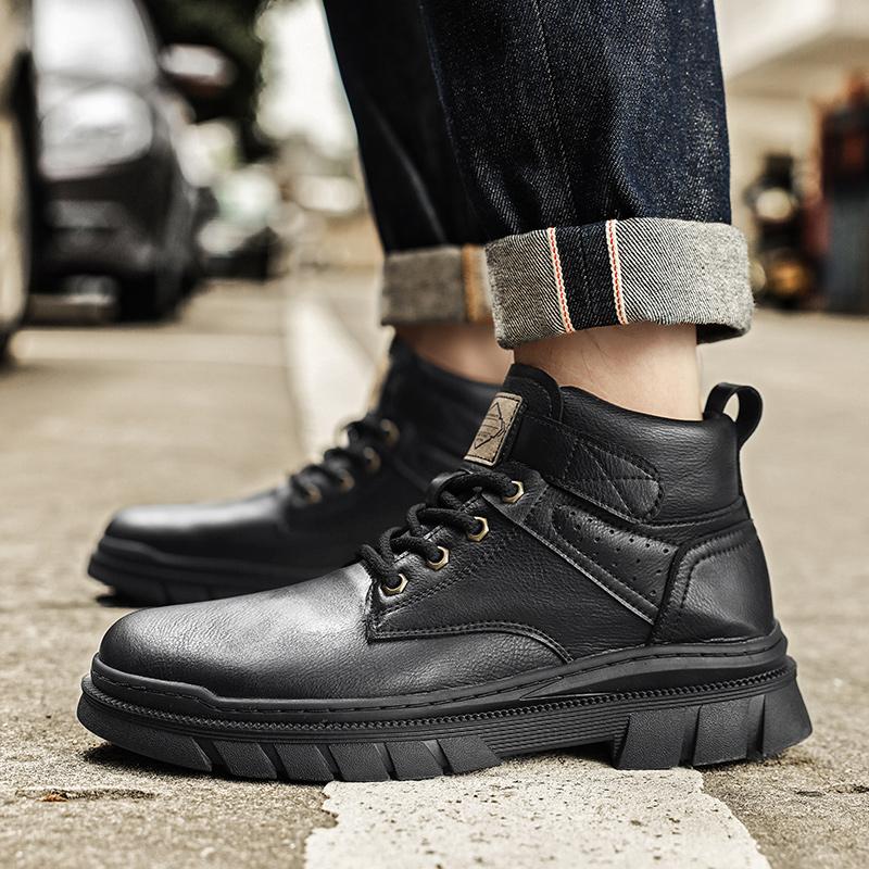 Британский стиль Мужские повседневные кожаные ботинки Деловые мужские туфли на шнуровке Высокие базовые ботинки Брендовые мужские зимние мотоциклетные ботинки