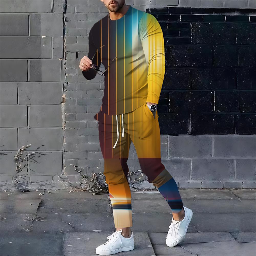 2024 Летний спортивный костюм для мужчин, футболка с длинным рукавом и брюки, мужской уличный костюм, винтажная толстовка большого размера, мужская одежда, комплект из 2 предметов